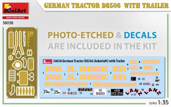 MiniArt 38038 German Tractor D8506 with trailer 1/35
