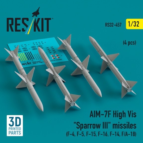 RESKIT RS32-0457 AIM-7F High Vis &quot;Sparrow III&quot; missiles (4 pcs) (3D Printed) 1/32