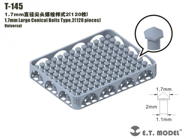 E.T. Model T-145 1.7mm Large Conical Bolts Type.2 120 pieces