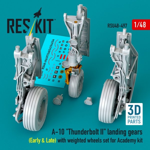 RESKIT RSU48-0497 A-10 "Thunderbolt II" landing gears (Early &amp; Late) with weighted wheels set for Academy kit (Metal+3D Printed) 1/48