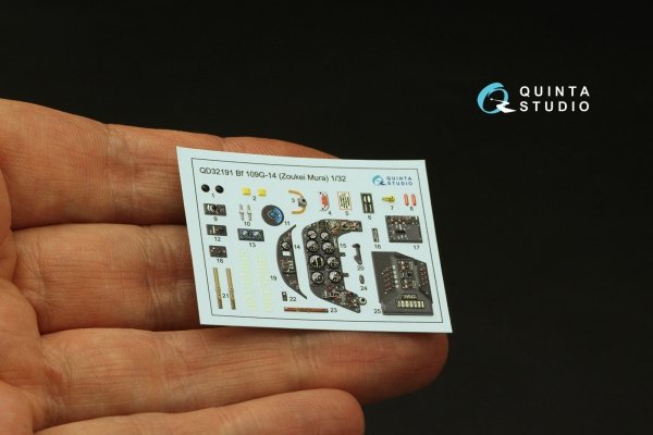 Quinta Studio QD32191 Bf 109G-14 3D-Printed coloured Interior on decal paper (Zoukei Mura SWS) 1/32