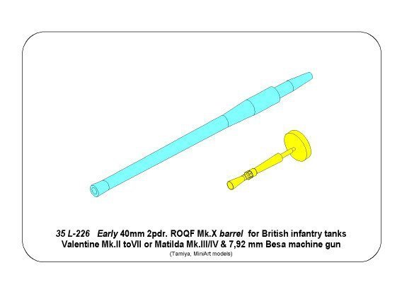 Aber 35L-226 Early barrel for Valentine Mk.II to VII or Matilda Mk.III/IV with Besa MG barrel (1:35)