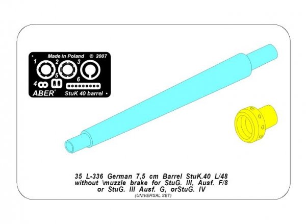 Aber 35l-336 Muzzle brake base barrel for German / lufa bez hamulca do StuG.III, Ausf.G &amp; SyuG.IV tank guns 1/35