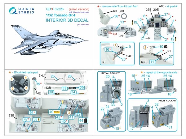 Quinta Studio QDS+32228 Tornado Gr.4 3D-Printed &amp; coloured Interior on decal paper (Italeri) (Small version) (with 3D-printed resin parts) 1/32