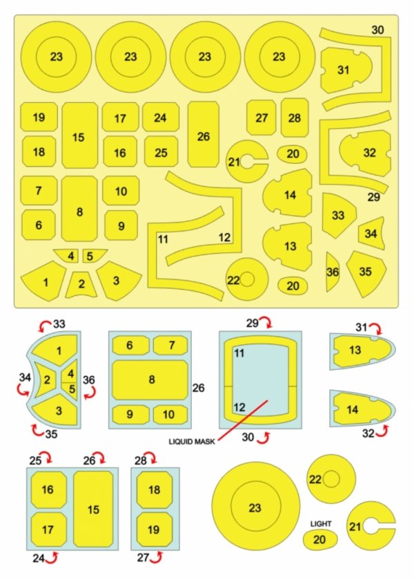 Omask 54037 P-51B Mustang double-sided mask (for Tamiya) 1/48