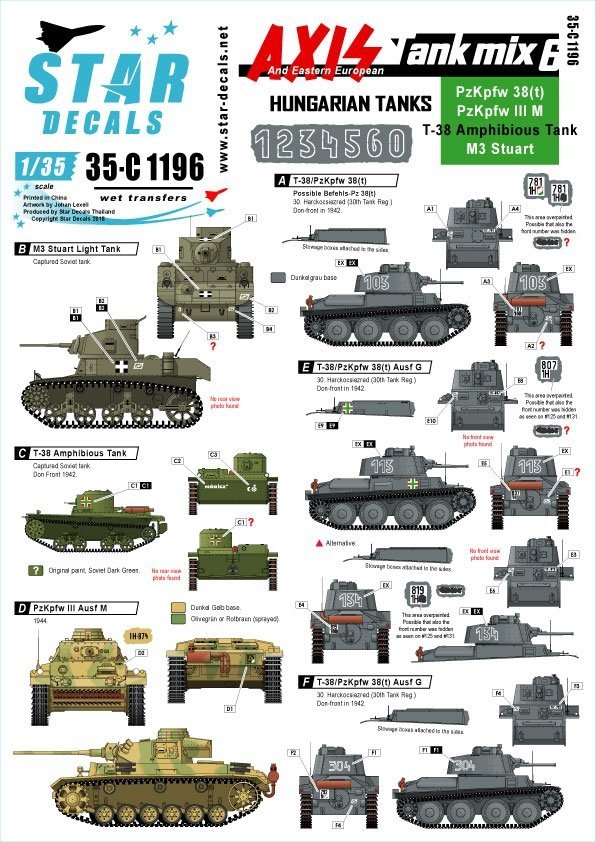 Star Decals 35-C1196 Axis Tank mix # 6 1/35