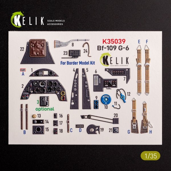 KELIK K35039 Bf-109 G-6 - interior 3D decals for Border Models kit 1/35