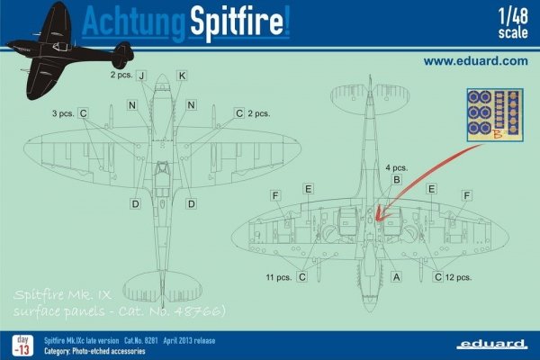 Eduard 48766 Spitfire Mk. IX surface panels 1/48 EDUARD