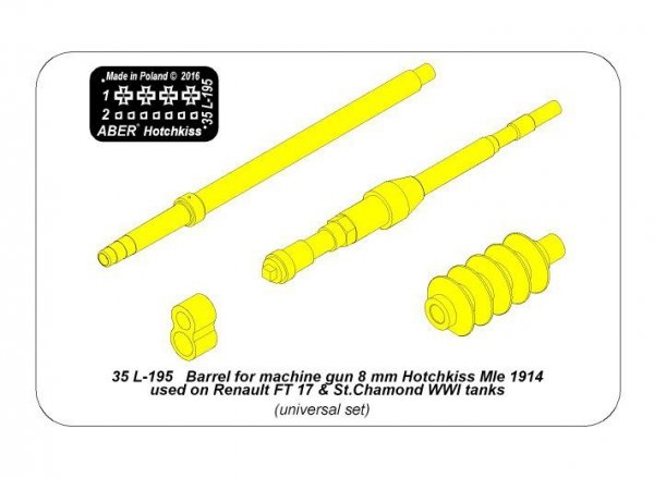 Aber 35L-195 Barrel for machine gun 8 mm Hotchkiss Mle 1914 used on Renault FT 17 St.Chamond WWI tanks (1:35)