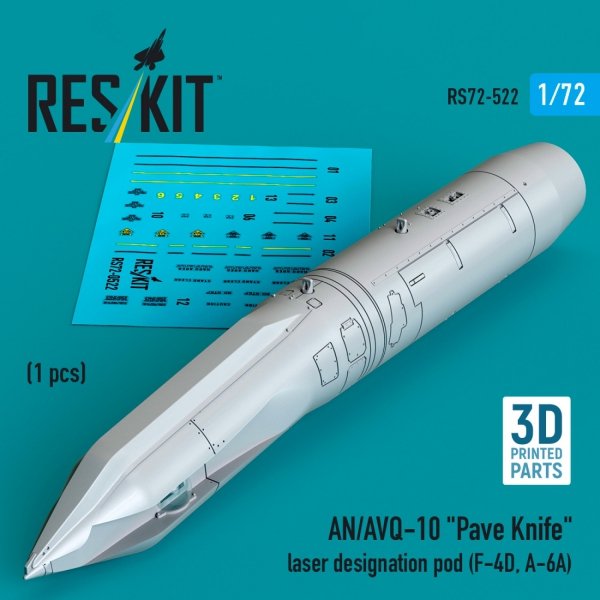 RESKIT RS72-0522 AN/AVQ-10 "Pave Knife" laser designation pod (1 pcs) (F-4D, A-6A) (3D Printed) (1/72)