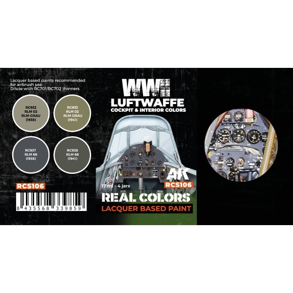 AK Interactive RCS106 WWII Luftwaffe Cockpit &amp; Interior Colors 4x17ml