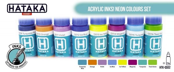 Hataka HTK-QS02 Acrylic Ink Neon Colours Set (8 pcs) 8x17ml