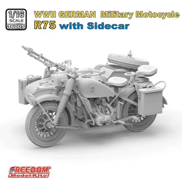 Freedom 16005SP R75 with Sidecar WWII German Motorcycle + Rider Figure 1/16