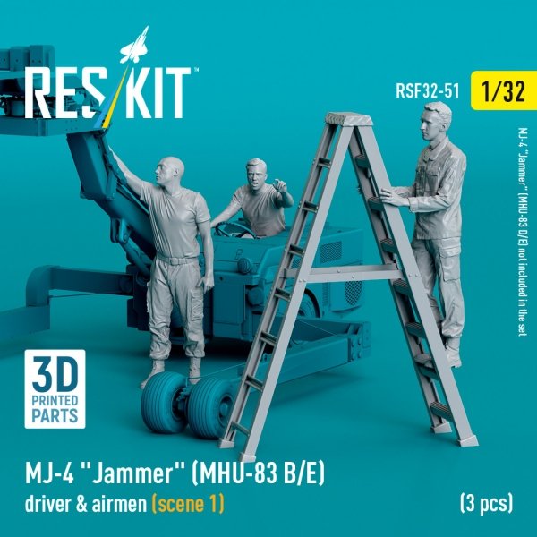 RESKIT RSF32-0051 MJ-4 "Jammer" (MHU-83 B/E) driver &amp; airmen (scene 1) (3 pcs) (3D Printed) (1/32)