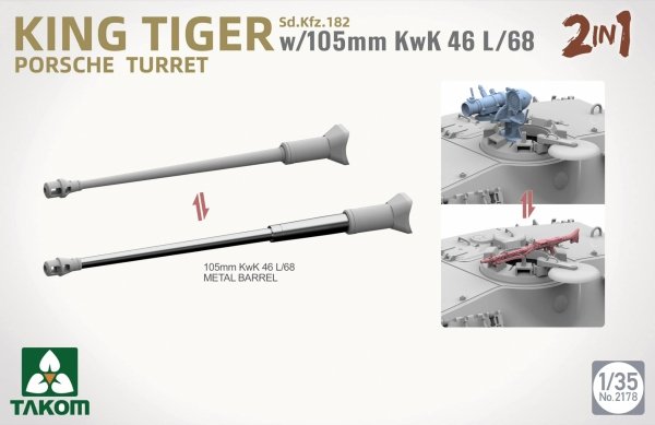Takom 2178 Sd.Kfz.182 King Tiger Porsche Turret With 105mm KwK 46L/68 - 2 In 1 1/35