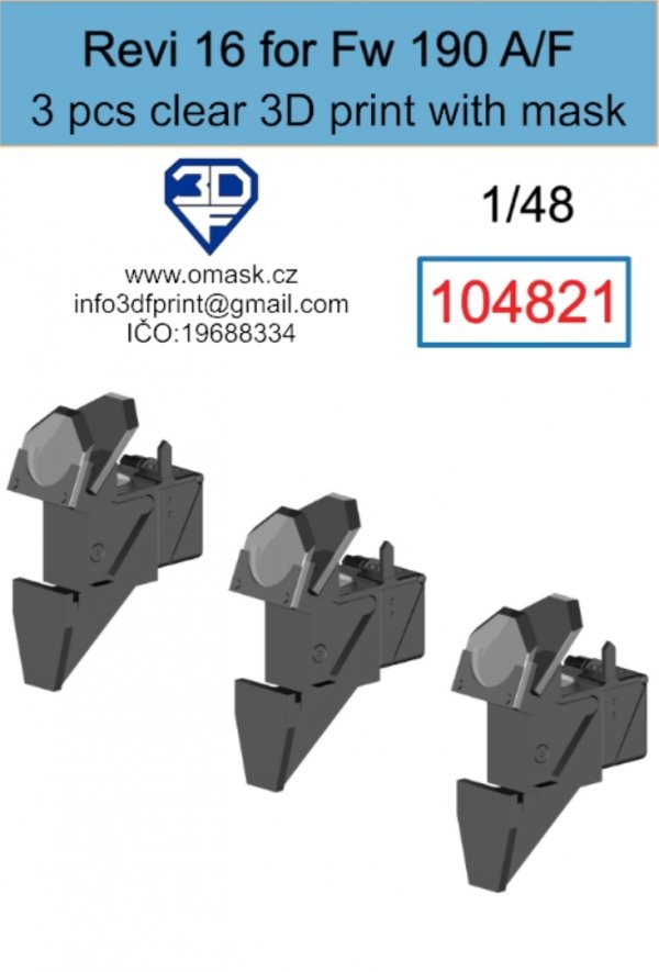 Omask 104821 Revi 16 for Fw 190 A/F Clear 3D Print (3 pcs) 1/48