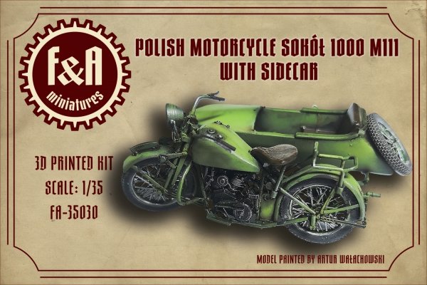 F&amp;A Miniatures FA-35030 Polski motocykl Sokół 1000 M111 z Koszem 1/35