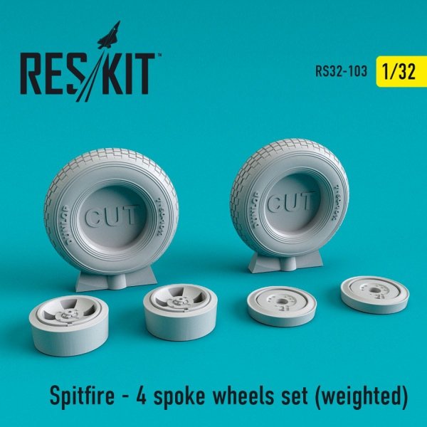 RESKIT RS32-0103 SPITFIRE (4 SPOKE) WHEELS SET (WEIGHTED) 1/32
