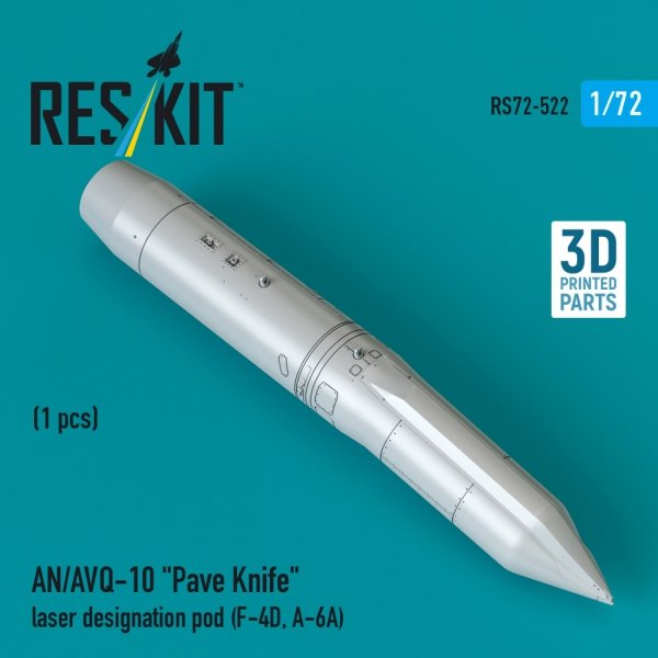RESKIT RS72-0522 AN/AVQ-10 "Pave Knife" laser designation pod (1 pcs) (F-4D, A-6A) (3D Printed) (1/72)
