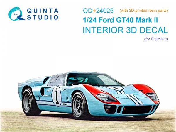 Quinta Studio QD+24025 Ford GT40 Mark II 3D-Printed &amp; coloured Interior on decal paper (Fujimi) (with 3D-printed resin parts) 1/24