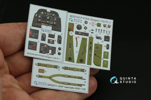 Quinta Studio QD32143 P-51D/K Mustang 3D-Printed &amp; coloured Interior on decal paper (Dragon) 1/32