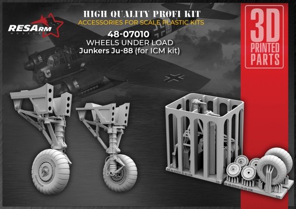 RESARM 48-07010 Junkers JU-88 ICM - landing gear(for ICM kit) (3D resin printing) 1/48