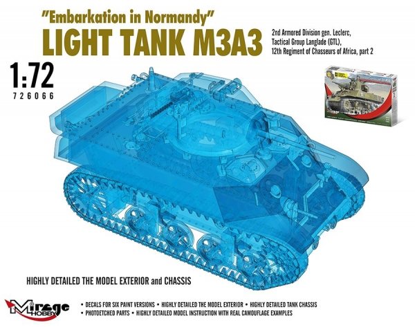 Mirage-Hobby 726066 &quot;Le Débarquement de Normandie&quot; Light Tank M3A3. 2nd ADgen. Leclerc,GTL,12th Regiment of Chasseurs of Africa, part 2 1/72