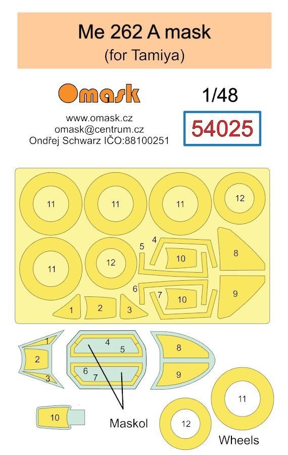 Omask 54025 Me 262 A mask (for Tamiya) 1/48
