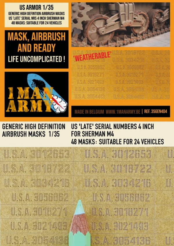 1 Man Army 35GEN404 US 'Late' Serial Numbers 4 inch Sherman M4 1/35