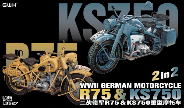 Great Wall Hobby L3527 WWII German Motorcycle R75 &amp; KS750 2 in 2 1/35
