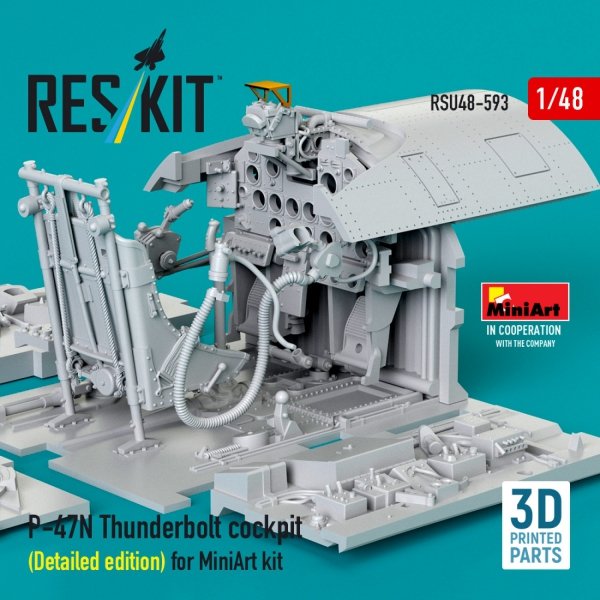 RESKIT RSU48-0593 P-47N Thunderbolt cockpit (Detailed edition) for MiniArt kit (3D Printed) (1/48)