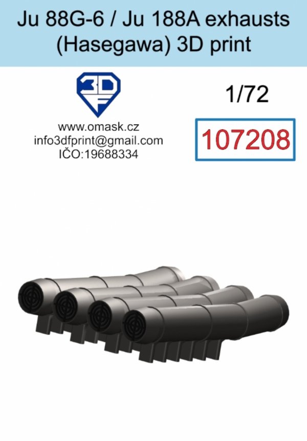 Omask 107208 Ju 88G-6 / Ju 188A exhausts (Hasegawa) 3D print 1/72