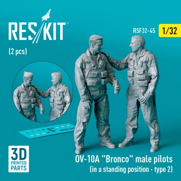 RESKIT RSF32-0045 OV-10A &quot;Bronco&quot; male pilots (in a standing position - type 2) (2 pcs) (3D Printed) 1/32