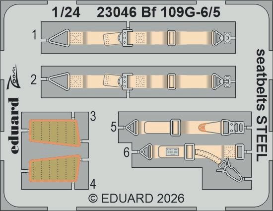 Eduard 23046 Bf 109G-5/6 seatbelts STEEL Photo etched set for AIRFIX 1/24
