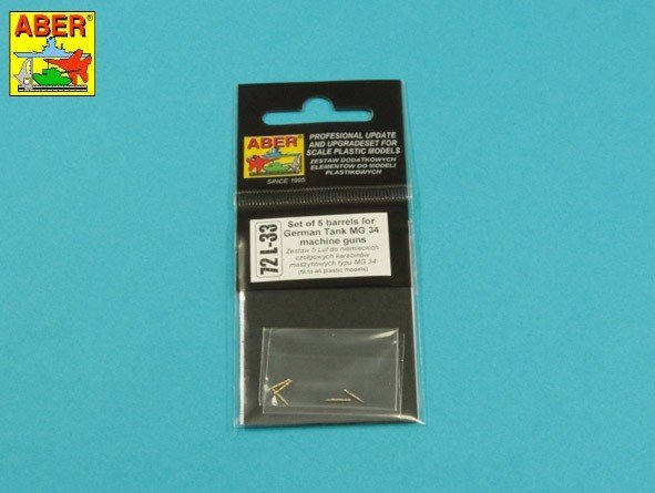 Aber 72L-33 Zestaw 5 luf do niemieckich czołgowych karabinów maszynowych MG 34 / Set of 5 Barrels for German Tank MG 34 machine guns 1/72