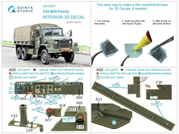 Quinta Studio QD35037 M35 Family 3D-Printed &amp; coloured Interior on decal paper (AFV club) 1/35