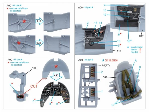 Quinta Studio QD72154 Typhoon Mk.1B Late 3D-Printed coloured Interior on decal paper (Airfix) 1/72