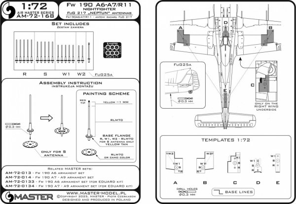 Master AM-72-168 Fw 190 A6-A7/R11 Nightfighter - anteny FuG217 "Neptun" 1/72