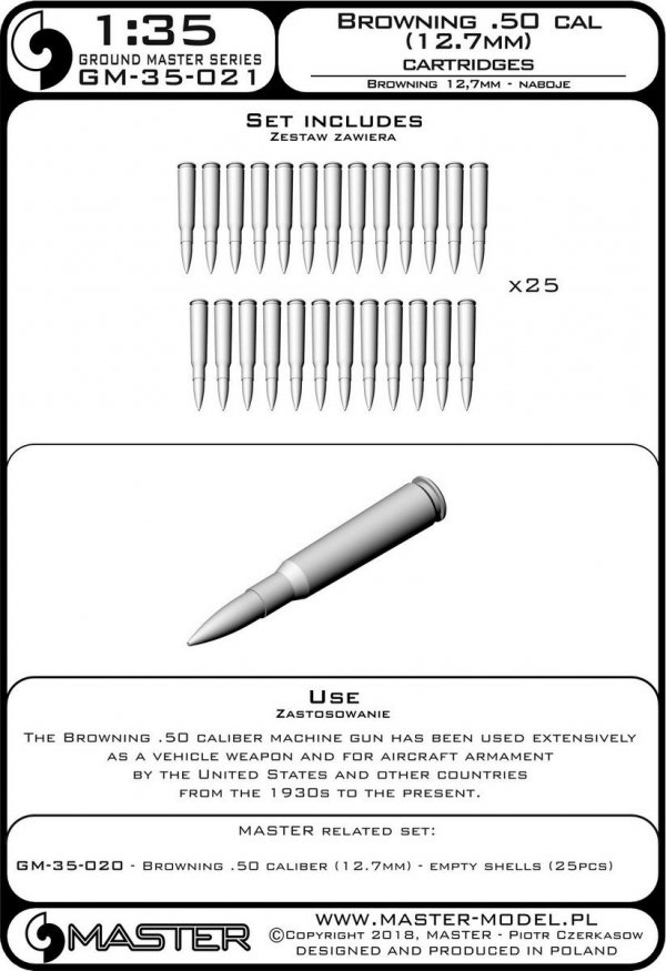 Master GM-35-021 Browning .50 caliber (12.7mm) - naboje (25 szt.) (1:35)