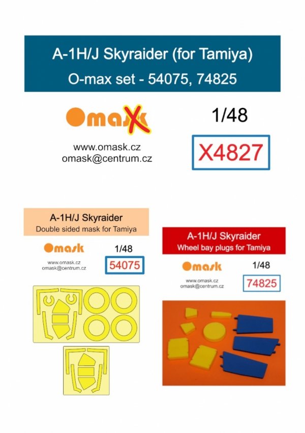 Omask X4827 A-1H/J Skyraider O-max set double sided mask wheel bay plugs ( for Tamiya ) 1/48