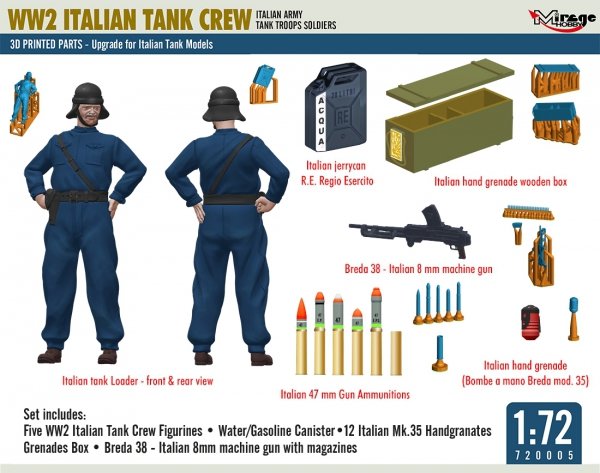 Mirage Hobby 720005 Italian Tank Crew 3D Print 1/72