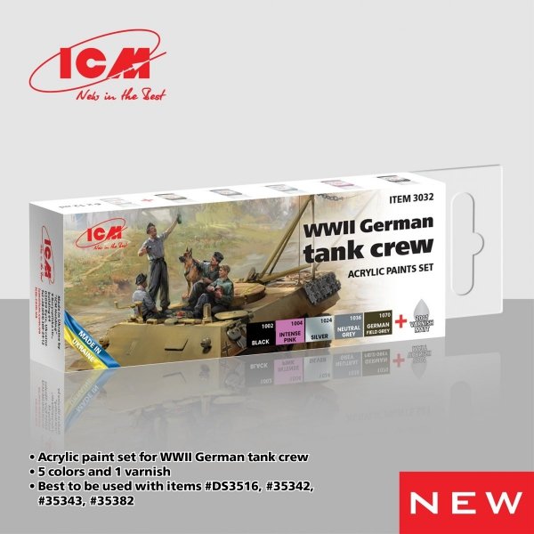 ICM 3032 Acrylic paint set for WWII German tank crew 5x12ml + Varnish Matt