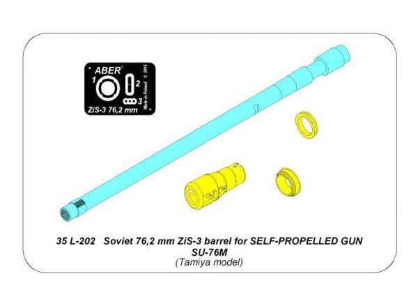 Aber 35L-202 Soviet 76,2mm ZiS-3 barrel for SELF-PROPELLED GUN SU-76M (1:35)