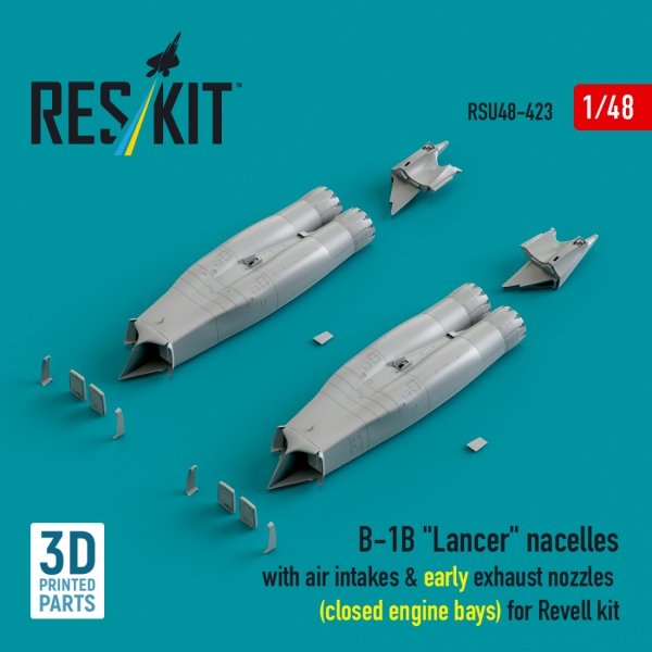 RESKIT RSU48-0423 B-1B "Lancer" nacelles with air intakes &amp; early exhaust nozzles (сlosed engine bays) for Revell kit (3D Printed) (1/48)