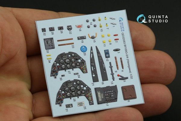 Quinta Studio QD32083 Bf 109G-2/G-4 3D-Printed &amp; coloured Interior on decal paper (Hasegawa) 1/32