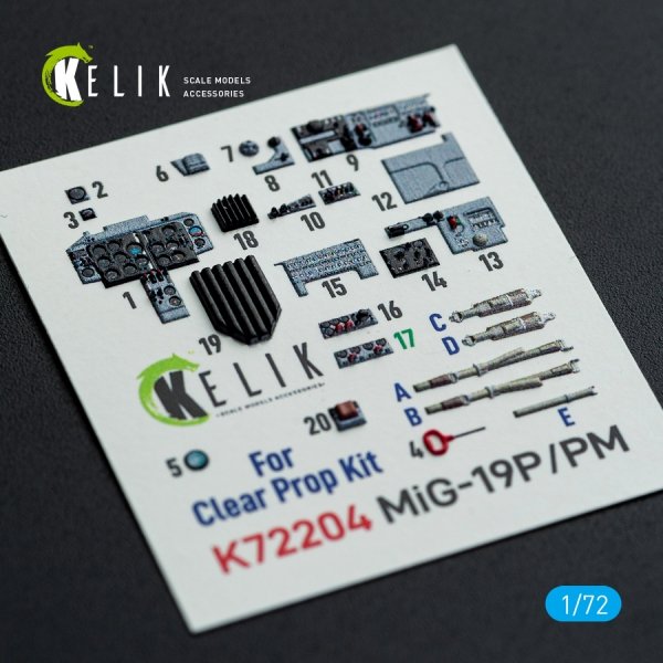 Kelik K72204 MiG-19P/PM - interior 3D decals for ClearProp kit (1/72)