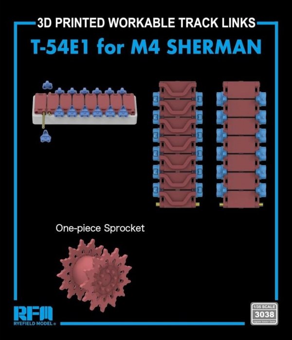 Rye Field Model 3038 3D Printed Workable Track Links T-54E1 for M4 Sherman 1/35