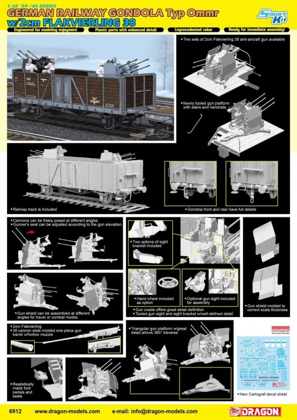 Dragon 6912 GERMAN RAILWAY GONDOLA Typ Ommr w/2cm FLAKVIERLING 38 1/35
