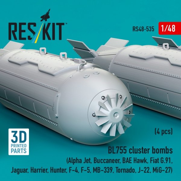 RESKIT RS48-0535 BL755 cluster bombs (4 pcs) (3D Printed) 1/48