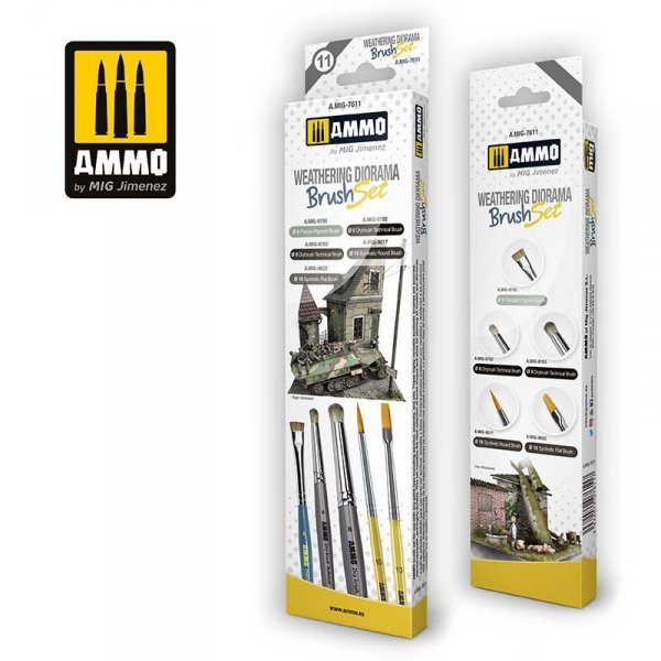 AMMO of Mig Jimenez 7611 Brushes Set For Weathering Diorama